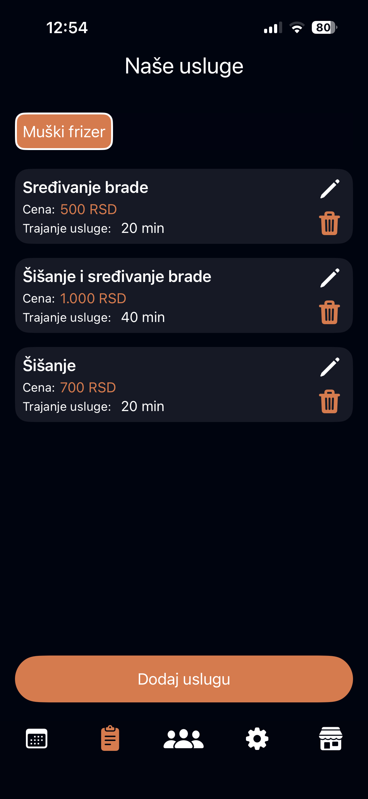 Prikaz usluga po kategorijama